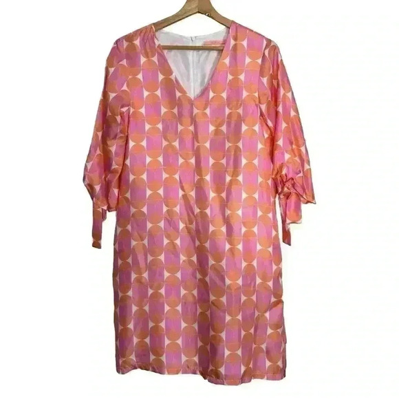 Vilagallo Arken Silk Dress Geometric Print V Neck Long Sleeve Mod Retro - Picture 2 of 12